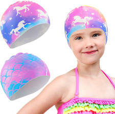 2 Pack Kids Swim Cap Durable Silicone Swim Caps for Boys Girls Toddler Waterproo