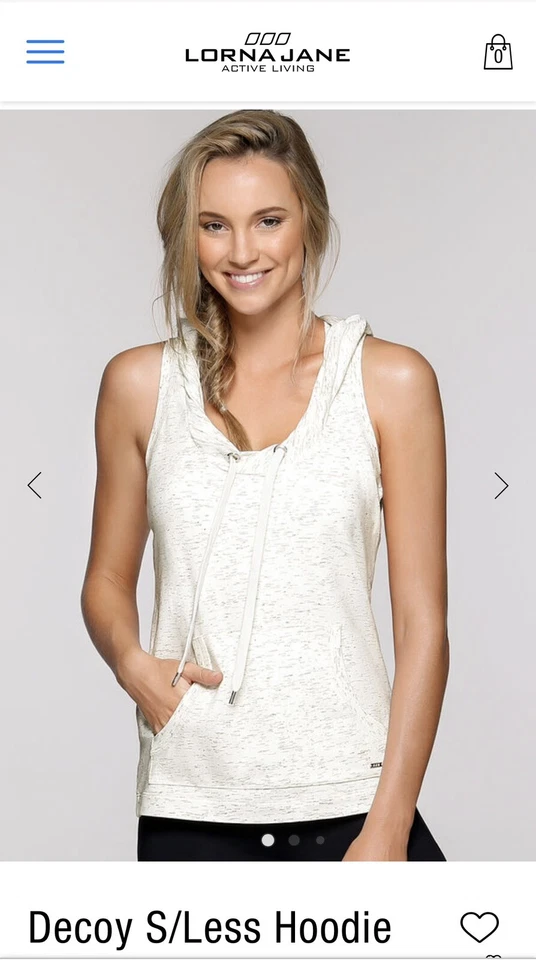 Camisa sin mangas LORNA JANE para mujer pequeña blanca brezo señuelo con capucha Foto 2 de 4