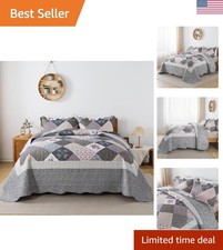 Stylish Oversized King Quilt with Pillow Covers - Classic Grey Rustic Design