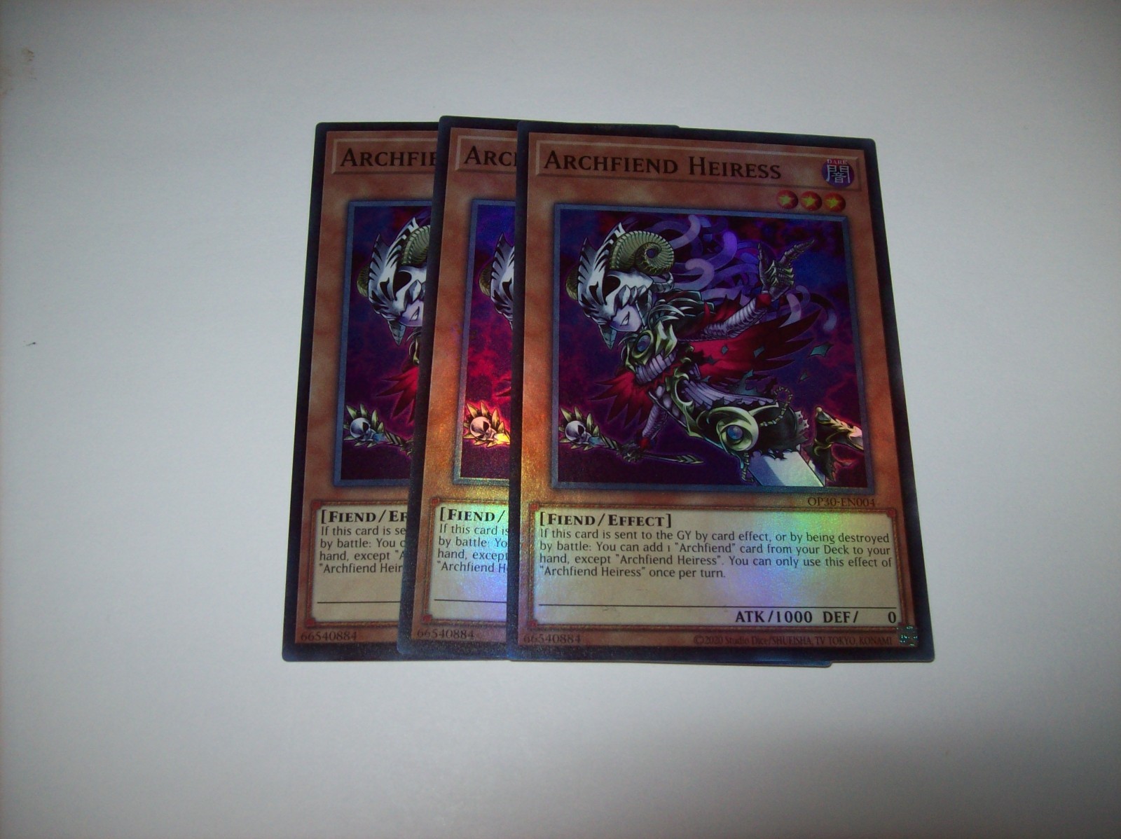 Archfiend Heiress OP30-EN004 YuGiOh Tournament Pack 30 trading card — raw and PSA graded price guide