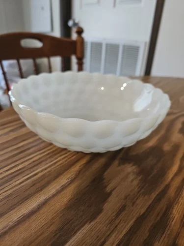Vintage Anchor Hocking Fire King White Milk Glass Bubble Bowl Serving Dish 8.5”