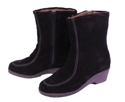 Stiefel Lammfell Damen Winter Stiefeletten Boots Leder Suede Gr. 36 schwarz CR28