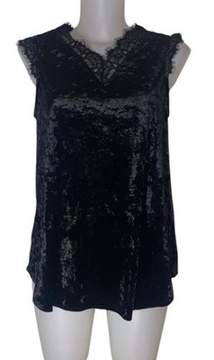 Women's Black Velvet Lace Whimsigoth Witchy Preppy Cami Tank Top Sz L