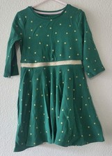 Mini Boden Girls 5-6Y Green Gold Polka Dot 3/4 Sleeve Dress Glitter Stars