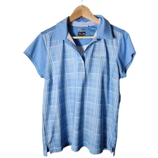 ADIDAS Light Blue Plaid Active Outdoor ClimaCool Golf Polo Top SZ L