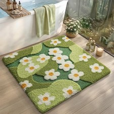 Dexi Square Bathroom Rug 31X31 Green Moss Bath Mat Spring Flower Floral Bath