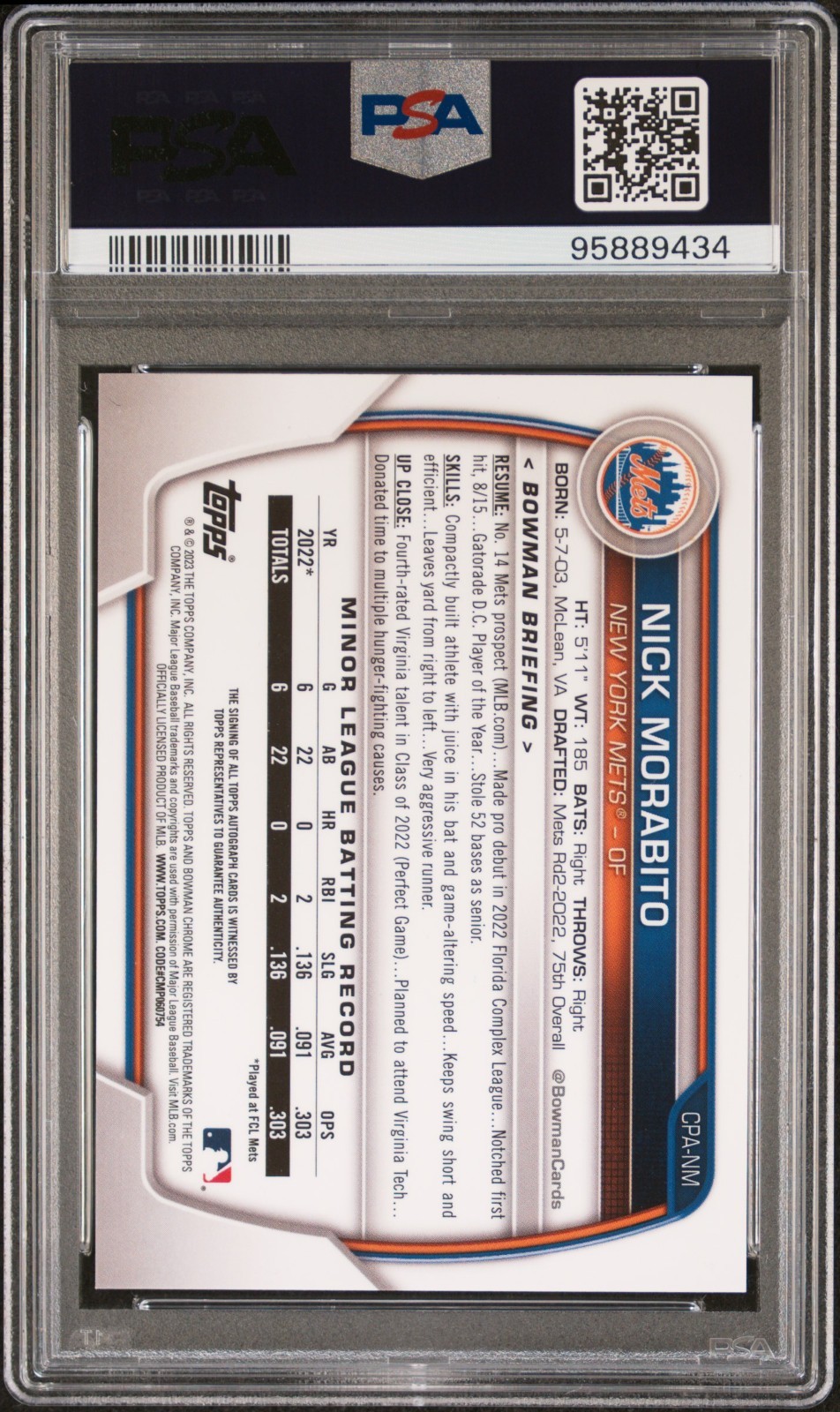 2023 1st Bowman BLUE Lunar Crater RC AUTO Nick Morabito PSA 9! Autograph /150 view 2