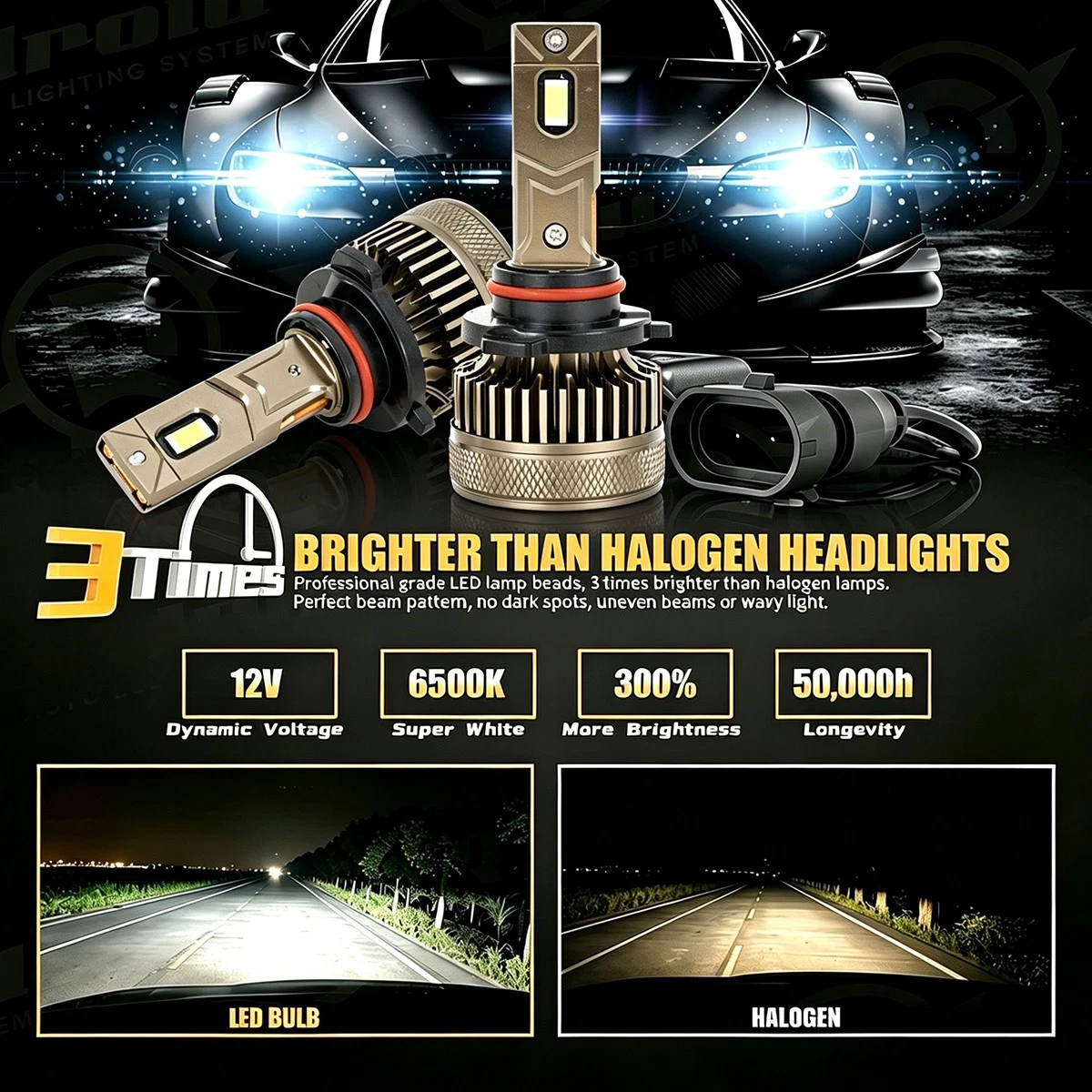 VLAND 9005 LED Headlight Super Bright Bulbs Kit White 7000LM High/Low Beam EOA