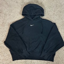 Nike Black Center Swoosh Hoodie Sweatshirt Oversized Fleece Line Size XS Women's