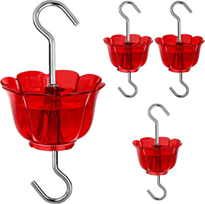 4 Pack Ant Moat for Hummingbird Feeders 2 oz with S Hooks Red Flower