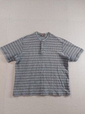 Eddie Bauer Men Polo Shirt XL Gray Stripe Short Sleeve Button Front 100 Cotton