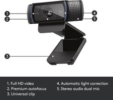 Image of Logitech C920 Pro HD Webcam Black 1080p video calls +AF - Stereo Audio/Dual Mics
