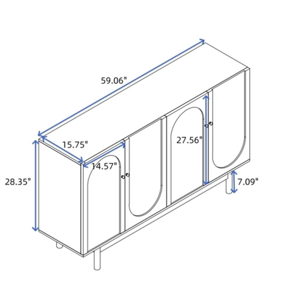 Stylish 4-Door Intaglio Storage Cabinet with Pine Legs, Solid Wood Pulls and MDF - Image 2 of 4