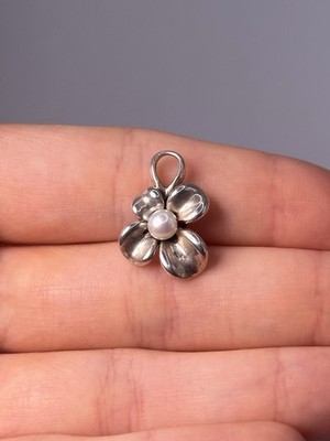 Vintage Ann King 925 Sterling Silver Orchid Flower Freshwater Pearl Pendant