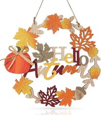Hello Fall Wreaths for Front Door Wooden Welcome Sign for Fall Decor Maple Le...