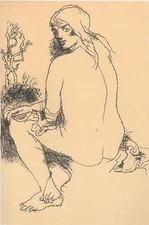 Franco Gentilini - Nude girl sitting - Lithograph with colored holster, 1968