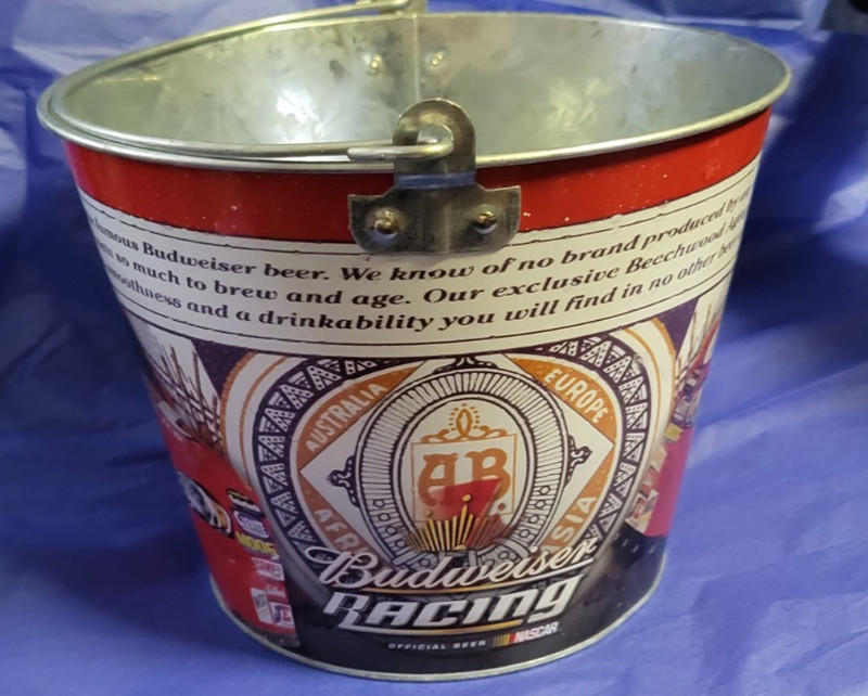 Budweiser King Of Beers Ice Bucket 5 Qt Galvanized 7 1/4" Tall, Red