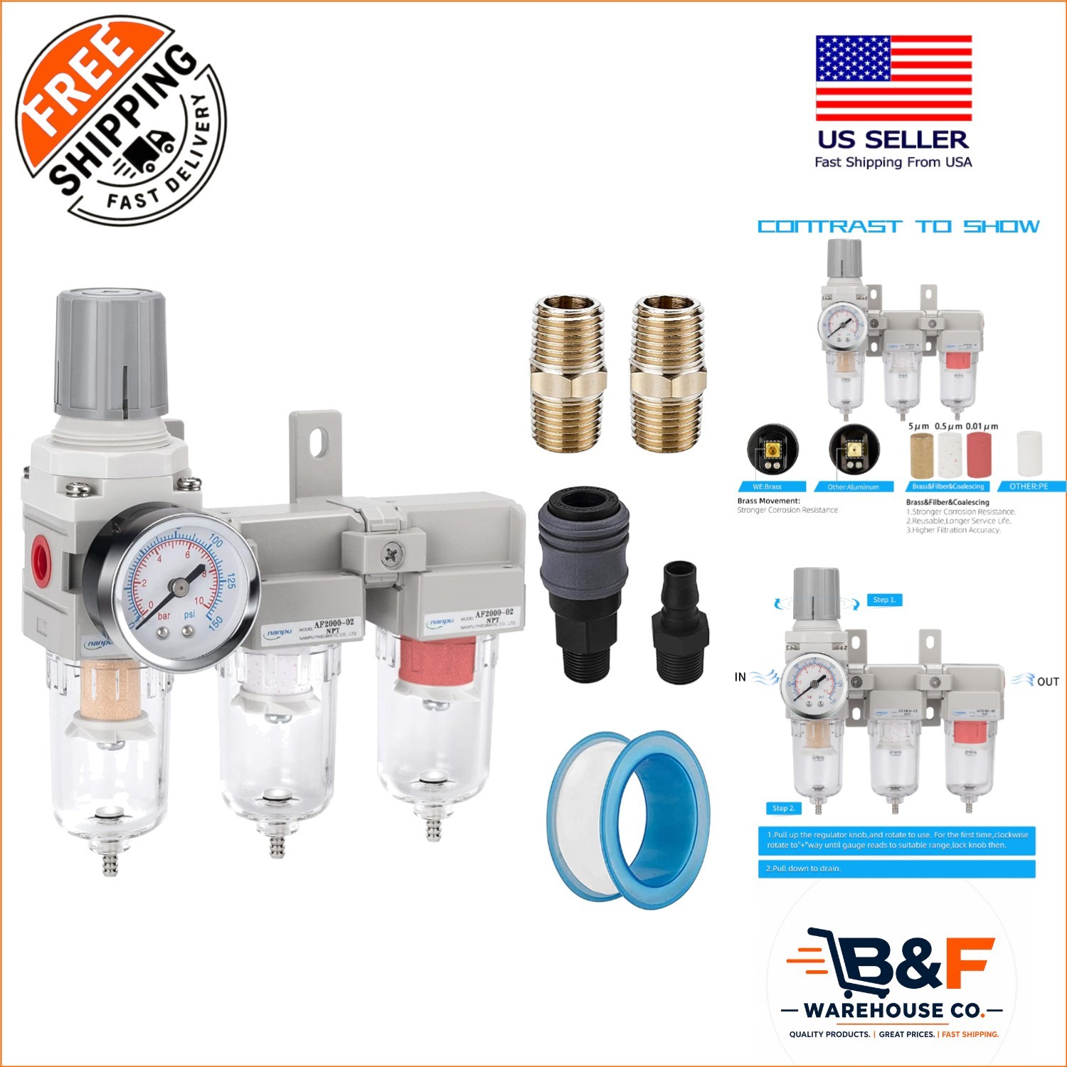Three-Stage Air Drying System with 5 Micron Filter & Coalescing Combo – 1/4