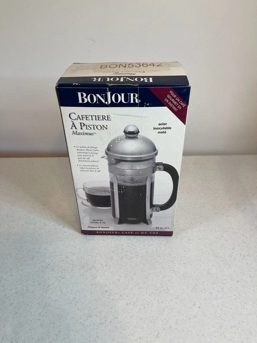 BonJour Maximus French Press 8-Cup 33.8oz Brushed Stainless Steel Coffee Maker