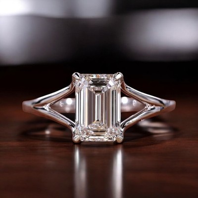 Lab Grown 1,50 Ct Smaragd Diamant Solitär Ring 14K Weißgold E F VVS IGI CVD