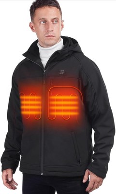 KABCON Men's Soft Shell Heated Jacket Battery Charger Detachable Hood Size L