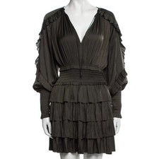 Ulla Johnson Dress New dark green olive tiered ruffled long sleeve cocktail