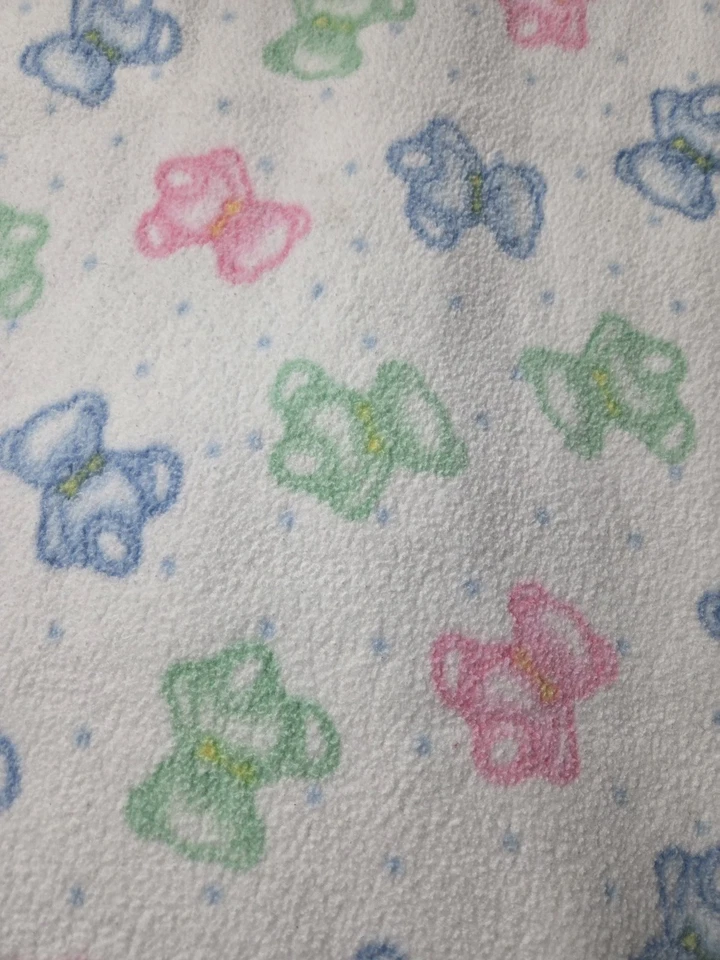 复古 Springmaid 抓绒婴儿毯 粉彩 泰迪熊 粉红色 绿色 蓝色 完好 — 第 2/4 张图片