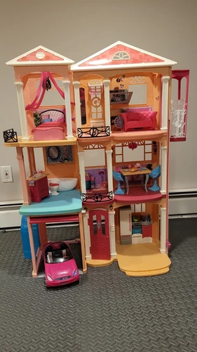 Mattel Barbie 3 Story Pink Furnished Doll Town house Dreamhouse Townhouse 2015✅