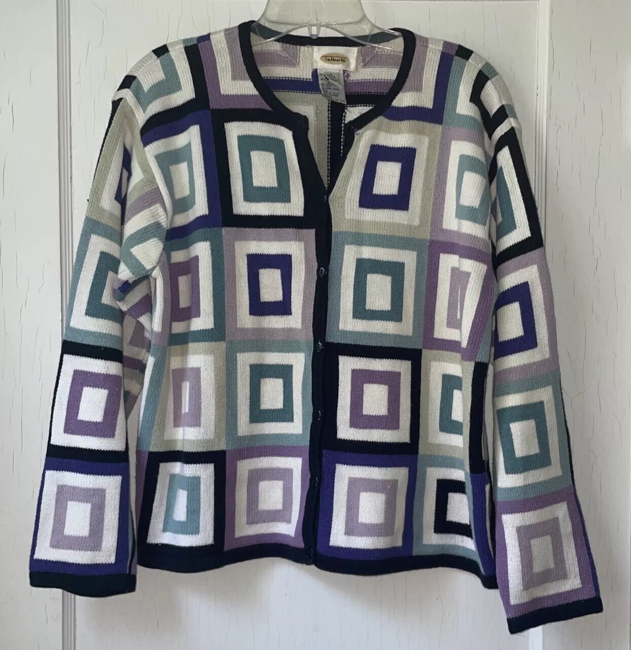Talbots Vintage Patchwork Rami Cotton Cardigan Ar… - image 1