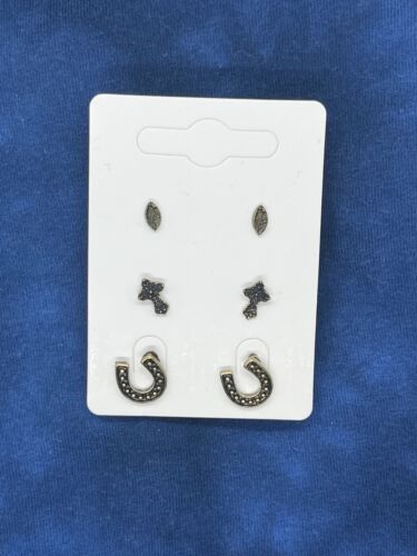 3 Earring stud set in Bronze horse shoes and crosses - Picture 1 of 1