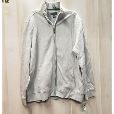 Tasso Elba Knit Jacket, Zip Front, Gray Herringbone, Silverbirch, Men's L, NWT
