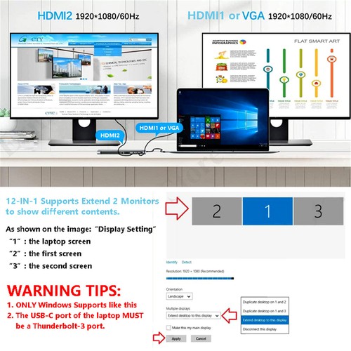 11/12 in 1 Typ-C Laptop Dockingstation USB 3.0 HDMI 4K VGA USB Hub für MacBook - Afbeelding 11 van 14
