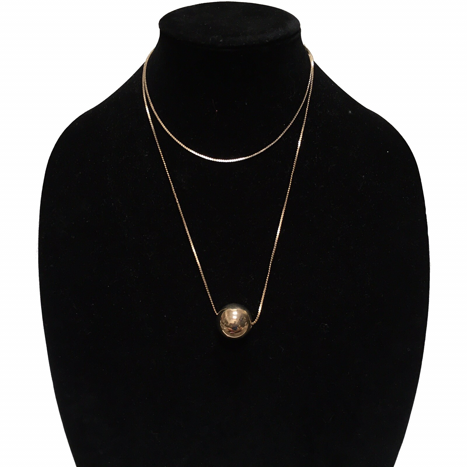 Chain Necklace Slider Ball Pendant CEL Goldtone Metal Vintage Jewelry