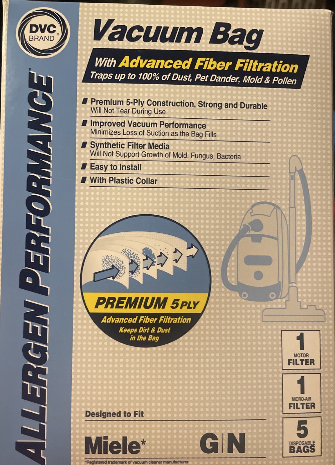 DVC Miele Style GN Sythentic Vacuum Bags and Fillters MISSING 1 BAG