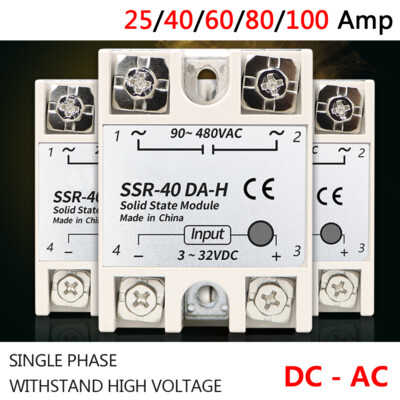 High Voltage DC 3-32V to AC 90-480V 25A-100A Solid State Relays Single Phase SSR
