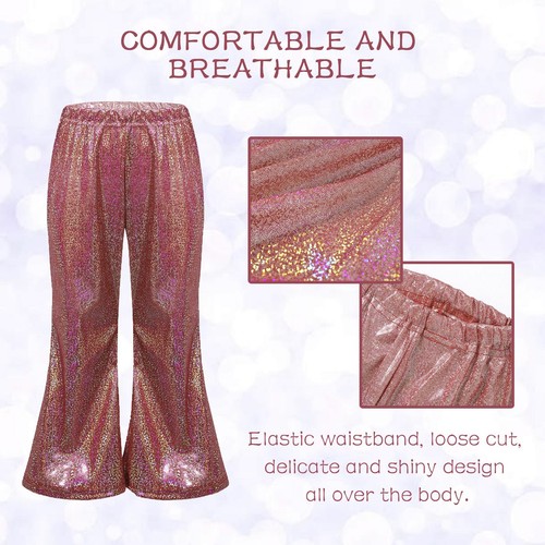 Kids Girls Boys Shiny Hip Hop Jazz Dance Flared Trousers Sequins Bell Bottoms - Picture 61 of 79