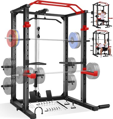 Power Cage Multi-Functional Squat Rack with LAT-Pull Down System for Home Gym US