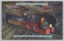 Postcard Electric Locomotive Hauling Loaded Cars in Coal Mine in Pennsylvania
