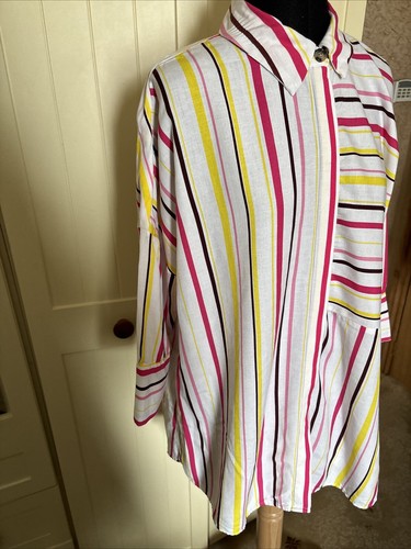 VERO MODA Celina Multicolour Stripe 3/4 Sleeve Oversize Collared Tunic Size M - Picture 4 of 9