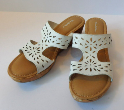 Thom McAn White Leather Womens 2.5''Mule Heel Slip on Open Toe Sandals Size 7.5M
