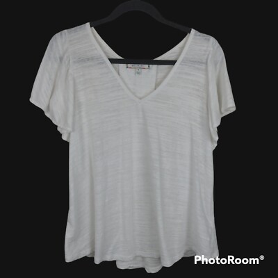 Anthropologie eri+ali  Short Flutter Sleeve White Blouse pleated Back Small