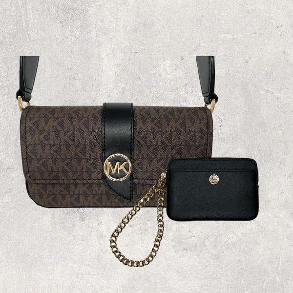 Michael Kors Mk Tasche Crossbody GeldböRse Jet Set Greenwich Braun Schwarz Neu-image