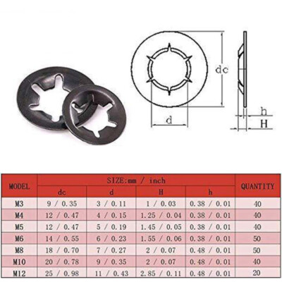 7 Sizes Internal Tooth Starlock Push On Locking Washers Speed Clip
