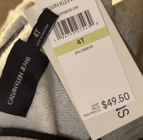 NWT Calvin Klein Gray Fleece Hoodie Full Zip Jacket Youth Kid Size 4T Black Logo - Picture 3 of 3