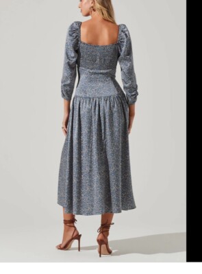 ASTR THE LABEL NWT BLUE FLORAL SWEAT HEART NECKLINE DRESS SIZE SMALL | eBay
