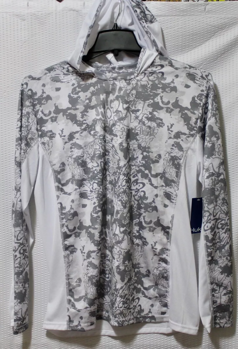 Huk Men s Icon X Tide Change Hoodie Fishing Shirt Gray UPF 50