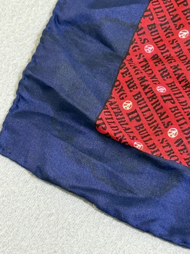 Vtg Scarf Made In Italy IP Building Materials 100% Silk Red White Blue Font - Image 3 of 4
