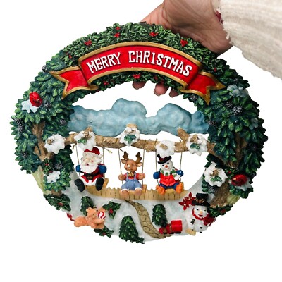Vintage Jaimy Christmas Holiday 3D Wreath Santa Reindeer Snowman