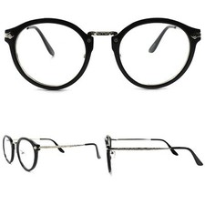 Mens Womens Circle Round Classic Vintage Retro Style Black Clear Lens Glasses