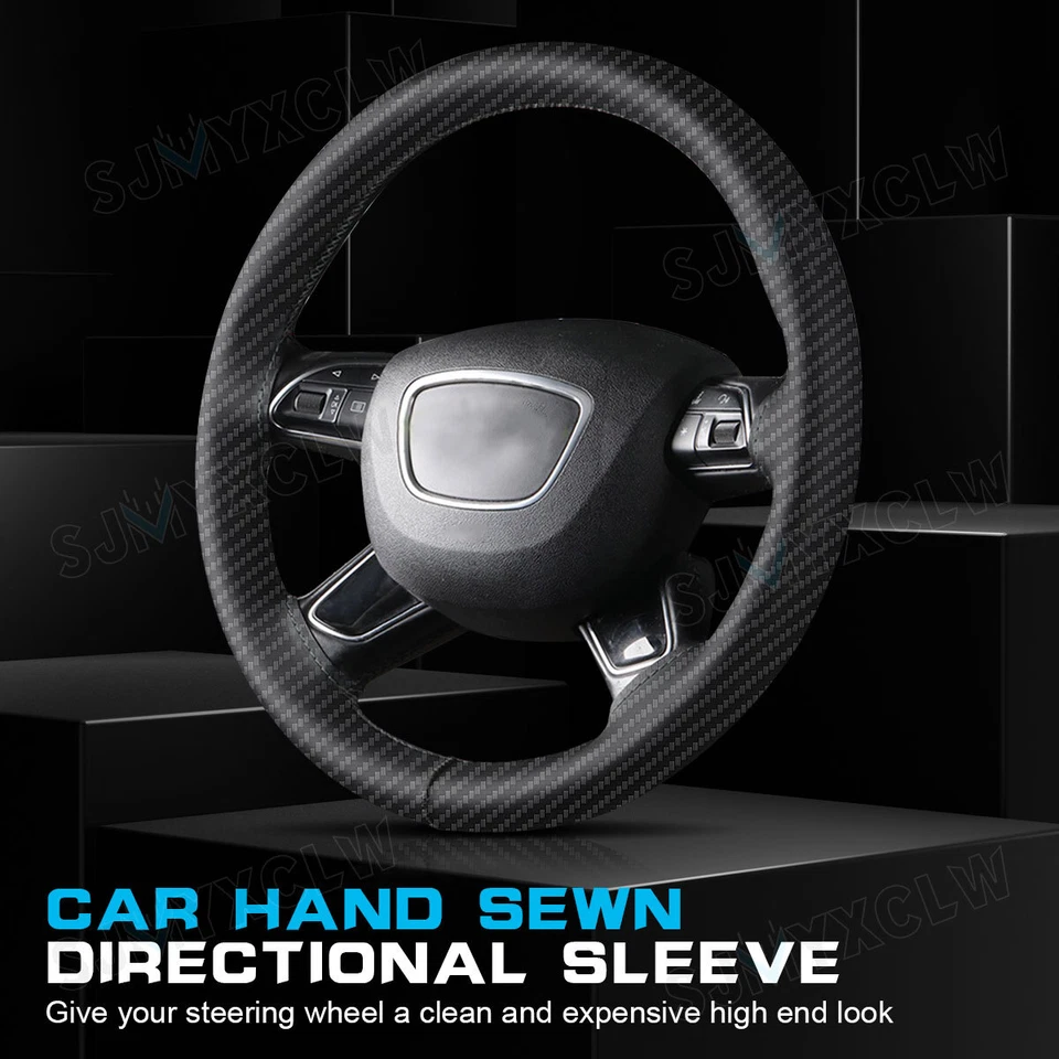 For Chevrolet Colorado 15" Steering Wheel Cover Genuine Leather BLACK Non-slip - Image 2 of 4